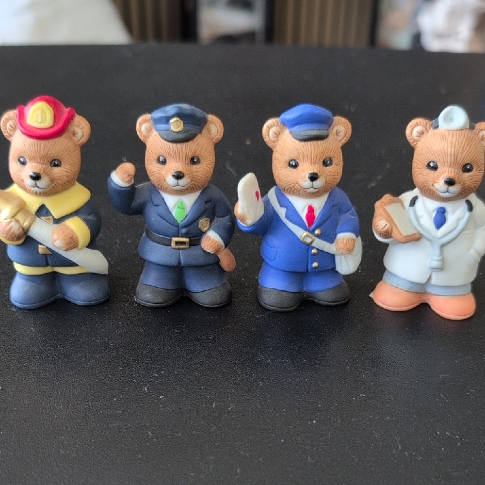 HOMCO #8805 Set of 4 Bear Figurines - Police, Firefighter, Mailman, Doctor